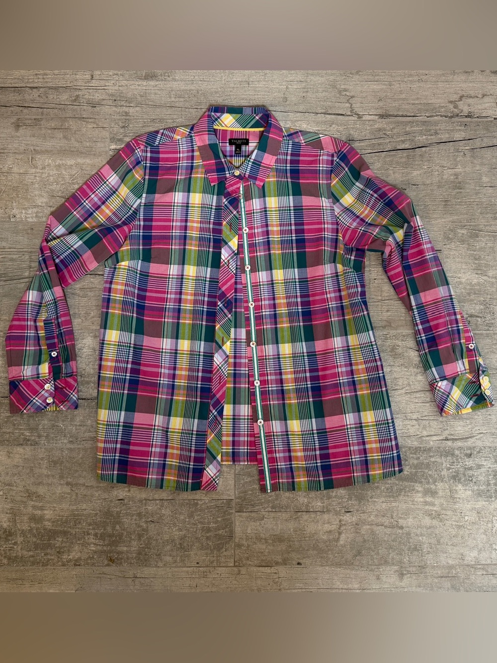 Talbots Coastal Grandma Preppy Pink Plaid Button-Down Shirt Sz M/P